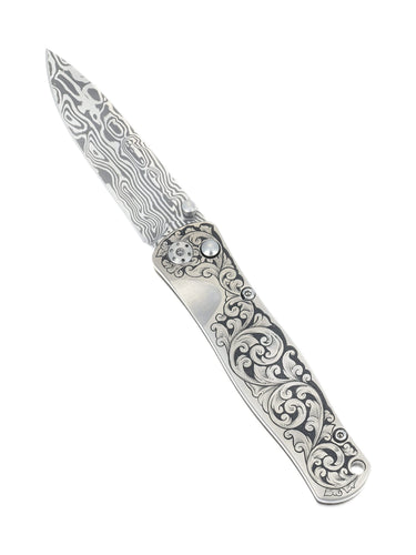 Tesoro Damasteel Button Lock 3½" — Doc's Engraving — Open Up