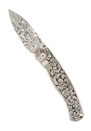 El Rey Damasteel Button Lock — Doc's Engraving — Open
