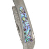 Damascus Steel Frame Pocket Knife with Abalone Inlay, closed