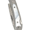 Damascus Steel Frame Pocket Knife with Mother of Pearl Inlay, closed