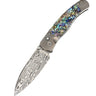 El Rey Damasteel Button Lock – Abalone Select — open, blade down