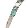 3" Damascus Lockback — Abalone / Green Anodized Frame — Down