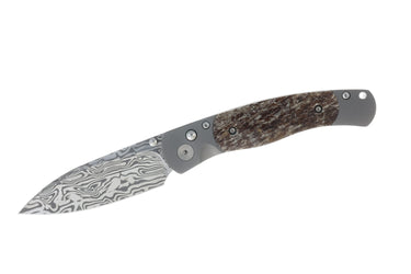 El Rey Damasteel Button Lock — Dinosaur Bone — Blade Down