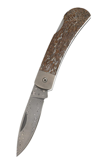 3" Damascus Lockback — Dinosaur Bone — Down