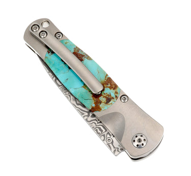 Tesoro Damasteel Button Lock 3½" — Kingman Turquoise #1 — Closed View