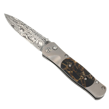 Tesoro Damasteel Button Lock – Black Buffalo Bronze — open