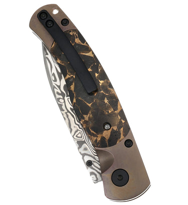 El Rey Damasteel Button Lock — Black Buffalo / Bronze Anodized Frame — Closed