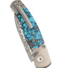 El Rey Damasteel Button Lock Collection W/Pocket Clip, Bonita Blue Turquoise, closed