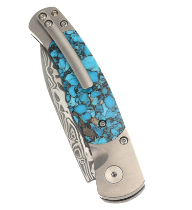 El Rey Damasteel Button Lock – Bonita Blue Turquoise — closed