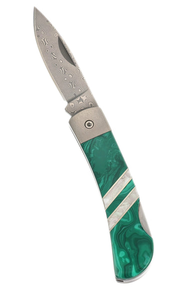 3" Damascus Lockback — Malachite — Open