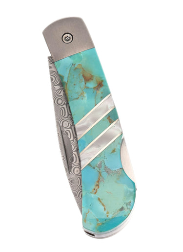 Titanium 3" Lock Back Gemstone Collection, Green/ Blue Kingmen Turquoise, closed