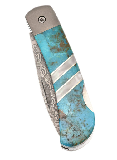 Titanium 3" Lock Back Gemstone Collection, Blue Kingmen Turquoise, closed