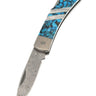 3" Lockback 110-Layer Stainless Damascus – Bonita Blue Turquoise — open, blade down