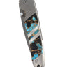 Damascus Collection Gemstone Exotics 4" Liner Lock Knife with Clip, Turquoise/Obsidian/ Bronze, closed