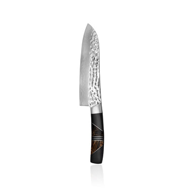 Hammer Damascus 7" Santoku Knife, Fossilized Mammoth Tusk & Jet Handle