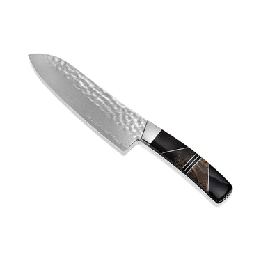 Hammer Damascus 7" Santoku Knife, Fossilized Mammoth Tusk & Jet Handle