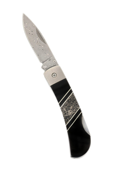 3" Damascus Lockback — Jet, Apache Gold — Open