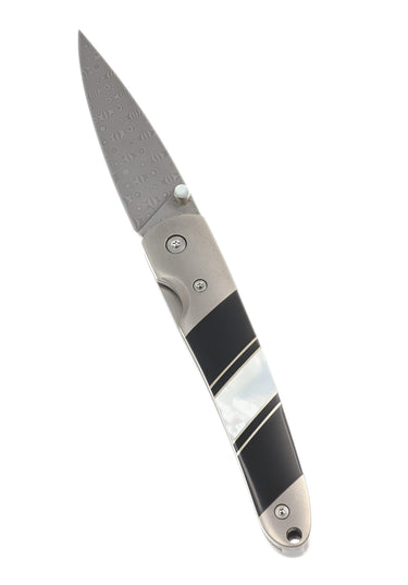 4" Damascus Liner Lock — Jet, Mother-of-Pearl — Open Up