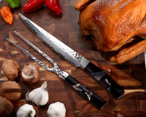 Hammer Damascus Carving Set – Fossilized Mammoth Tusk Handles | Santa Fe Stoneworks