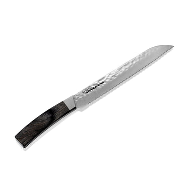 Hammer Damascus Bread Knife, Fossilized Mammoth Tusk Handle