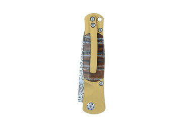 Tesoro Damasteel Button Lock 3½" — Natural Mammoth Tooth / Gold Cerakote — Back