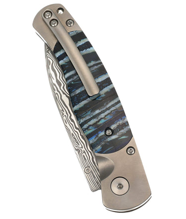El Rey Damasteel Button Lock — Blue Mammoth Tooth — Closed