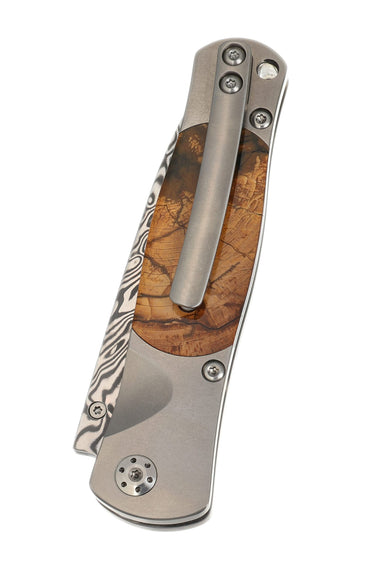 Tesoro Damasteel Button Lock 3½" — Caramel Mammoth Tusk — Back