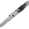 Tesoro Damasteel Button Lock 3½" — White Mammoth Tusk / Black PVD Hardware — Blade Down