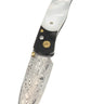 El Rey Damasteel Button Lock — Mother-of-Pearl / Black Cerakote, Gold PVD Hardware — Down