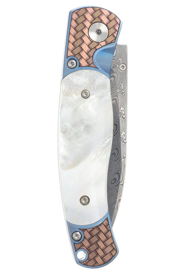 El Rey Button Lock Damasteel® Hakkapella | Mother of Pearl | Chipped in Metal Engraving — DMOP02-CHIP2