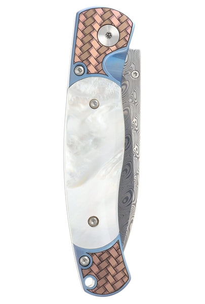 El Rey Button Lock Damasteel® Hakkapella | Mother of Pearl | Chipped in Metal Engraving