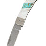 3" Lockback 110-Layer Stainless Damascus – Kingman Turquoise with Mother of Pearl — open, blade down