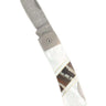 DMOP60M-Mother of Pearl - Woolly Mammoth Tooth - Damascus 3" Lockback, open