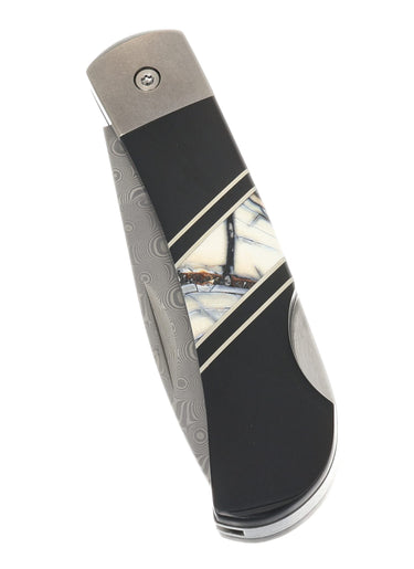 3" Damascus Lockback — White Mammoth Tusk, Mother-of-Pearl — Closed