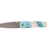 4" Damascus Liner Lock — Mother-of-Pearl, Turquoise / Turquoise Cerakote — Front