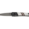 4" Damascus Liner Lock — Black-Lip Mother-of-Pearl / Black Cerakote — Front