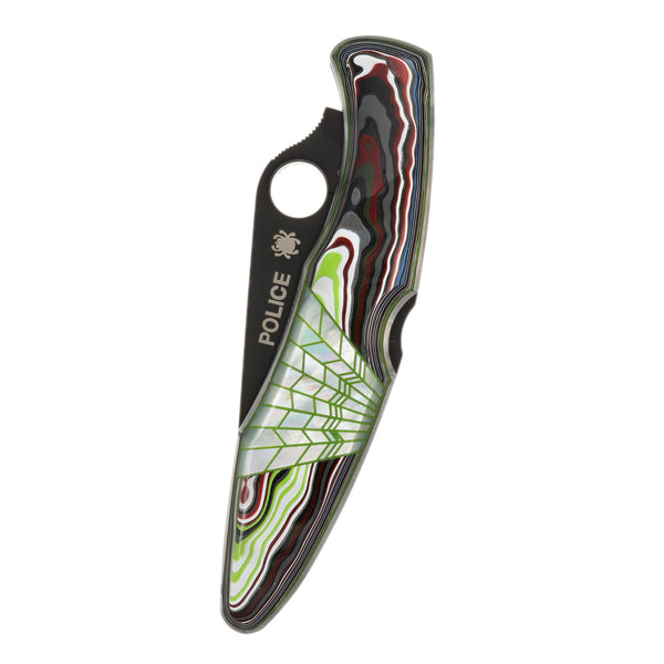 Limited Edition Spyderco Police — Blacked Out | Fordite with Mother of Pearl Web Inlay