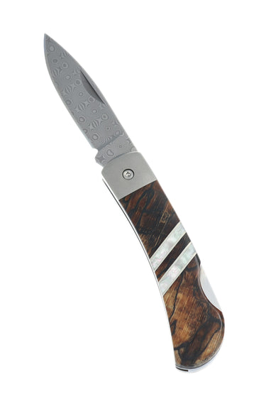 3" Lockback 110-Layer Stainless Damascus – Spalted Beech with Mother of Pearl — open