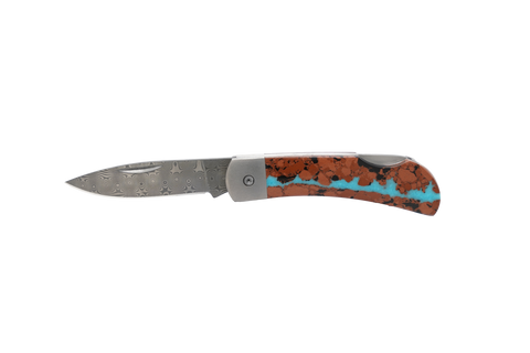 Titanium Damascus Collection Vein Turquoise 3" Lockback Knife