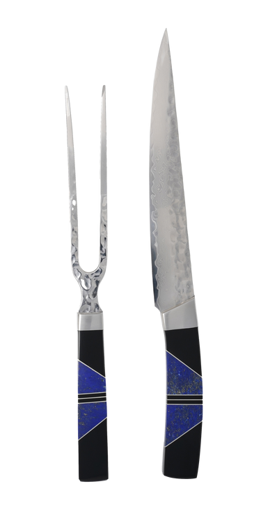 Jewelry Series Carving Set, Lapis, Jet and Silver, carving fork and knife