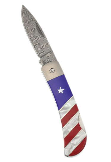 Titanium Patriotic 3" Damascus Lockback Knife, open