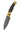 El Rey Feather Damascus Button Lock – Black Buffalo Bronze, Gold Cerakote & Black PVD Hardware, Black Diamond Thumb Stud — open, blade down