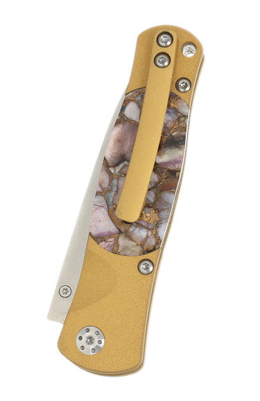 Tesoro Button Lock 3½" — Peruvian Opal / Gold Cerakote — Back