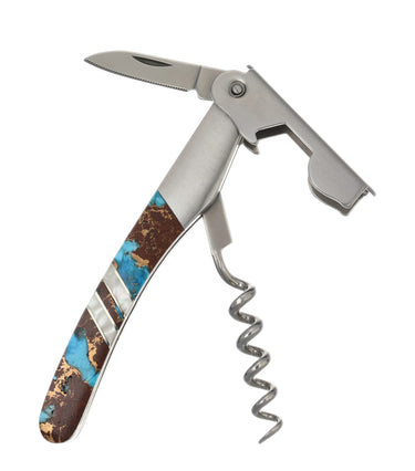 Waiter's Knife — Turquoise, Lava Rock and Bronze — Open