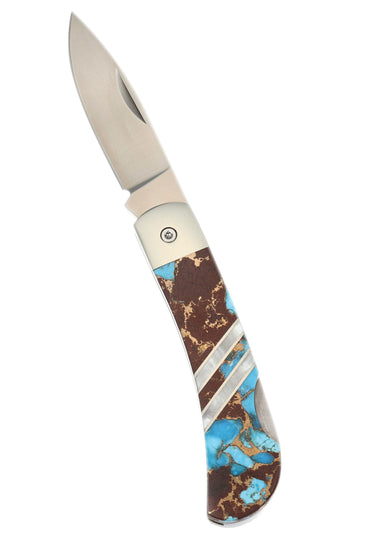 3" Lockback — Turquoise, Lava Rock and Bronze — Open