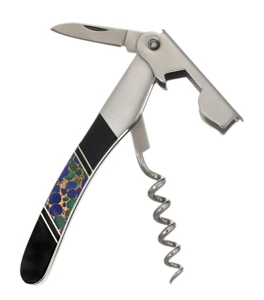 Stainless Steel Wine Opener – Azurite with Jet — open