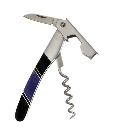 Stainless Steel Wine Opener – Lapis Lazuli with Jet — open