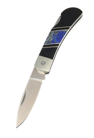 3" Lockback 440C Stainless Steel – Lapis Lazuli with Jet — open, blade down
