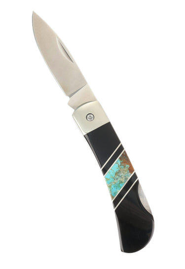 3" Lockback 440C Stainless Steel – Turquoise with Jet — open