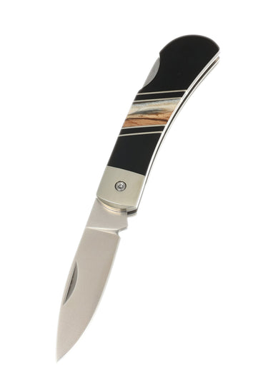3" Lockback 440C Stainless Steel – White Mammoth Tusk with Jet — open, blade down